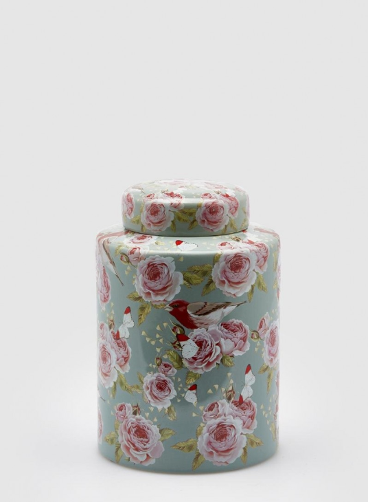 020100 Floral γαλάζιο δοχείο-βάζο 28x20cm - Image 1